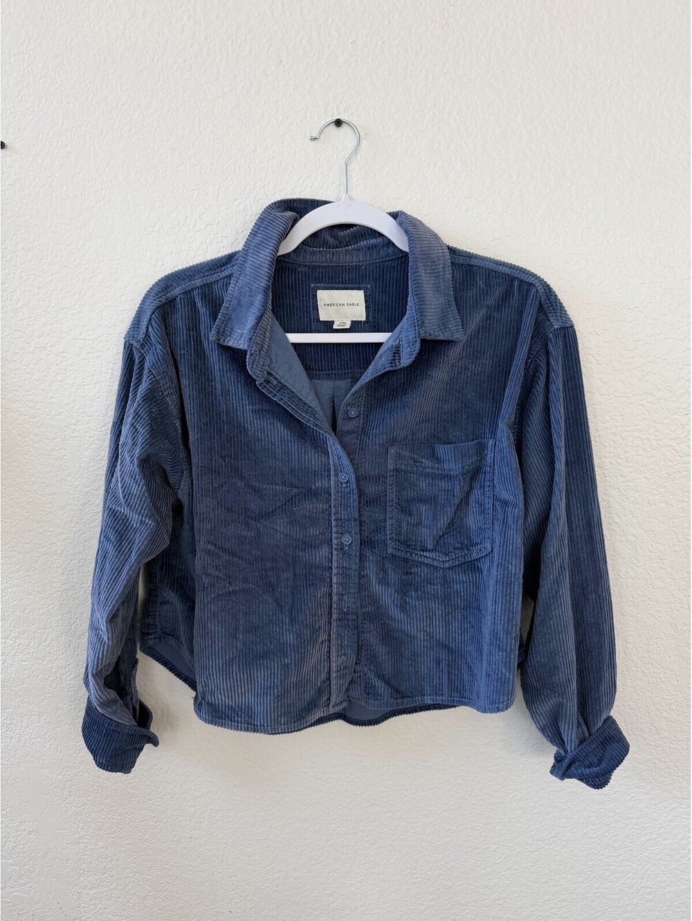 American Eagle Aerie Blue Corduroy Button-Up Shirt Shacket minimalist casual